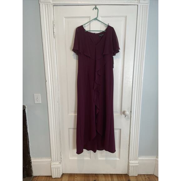 Papell Studio by Adrianna Papell Flutter-Sleeve Crepe Ruffled Gown Women’s Sz 14 - Picture 9 of 10